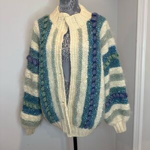 Handmade Chunky Striped Texturized Oversized Heavyweight Cardigan Sweater.